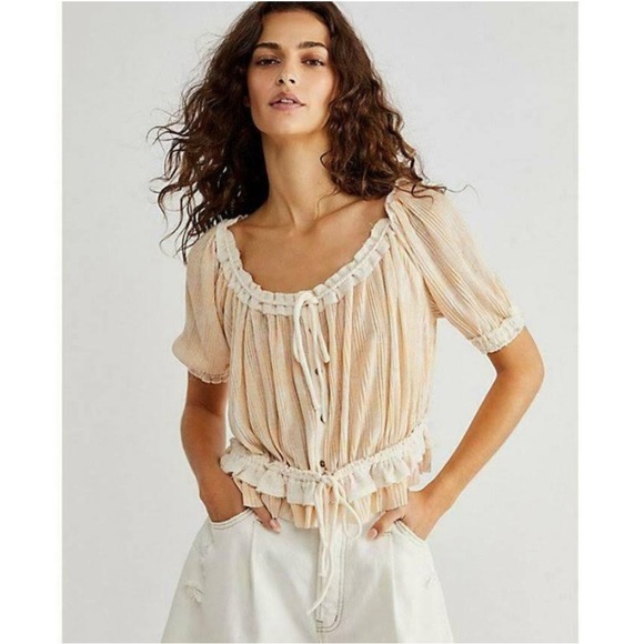 Free People Tops - Free People Perfect Day Gathered Top Neutral Combo Size Small NWT